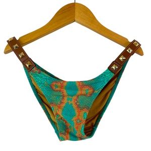 Despi Brazilian Reptile Print Leather Spike Bikini Swim Scrunch BOTTOMS Size S